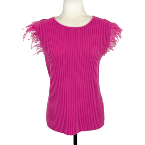 Sioni pink ribbed knit feather sweater
